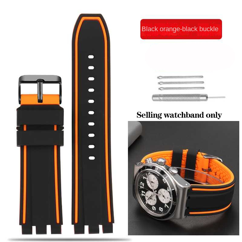Correa de reloj de goma de 19mm, 20mm y 21mm para Swatch, correa de reloj para hombre YVS400 YVS451 YVB404, pulsera de silicona impermeable para deportes al aire libre: Amarillo plata / 19mm