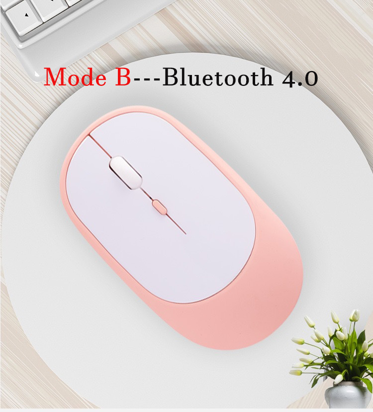 Wireless Silent Mouse Charge Bluetooth-Compatible For MacBook PC iPad 2 Modes Selected Bluetooth 4.0+USB/Only Bluetooth Mouse: Mode B--Pink