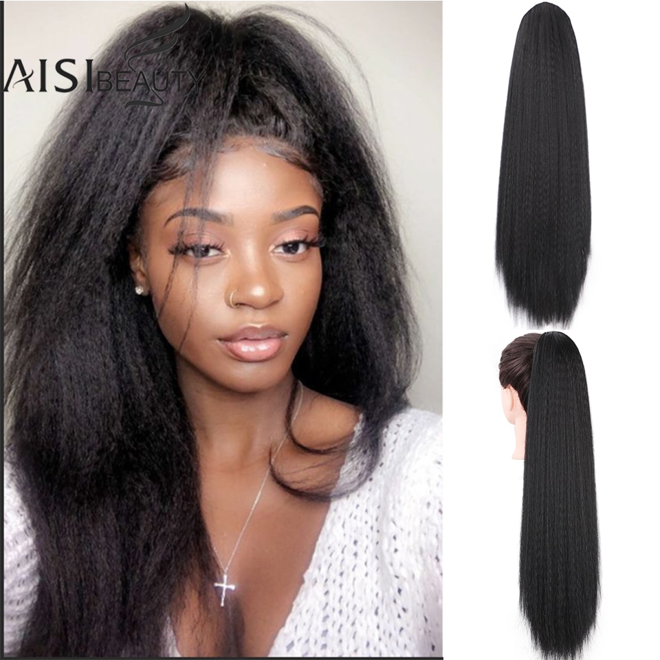 Aisibeauty pitkä afro kinky kihara poninhäntä hiustenpidennys 22 tuumaa synteettinen kiristettävä maissihiuspala naisille musta luonnollinen
