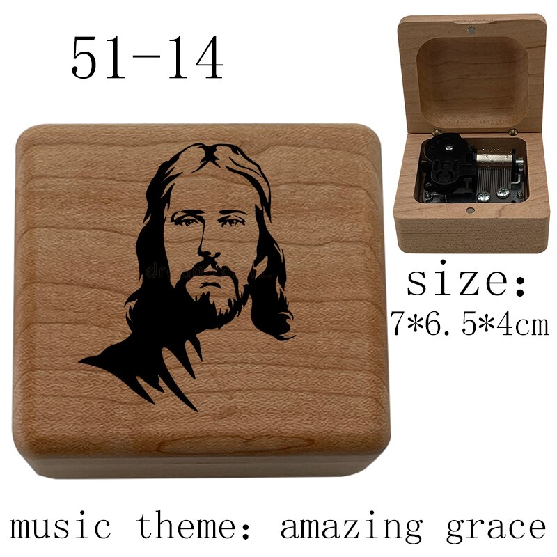 Wooden amazing grace music wind up Music Box Wife Husband church Home Christian Music Box Decoration: Grey