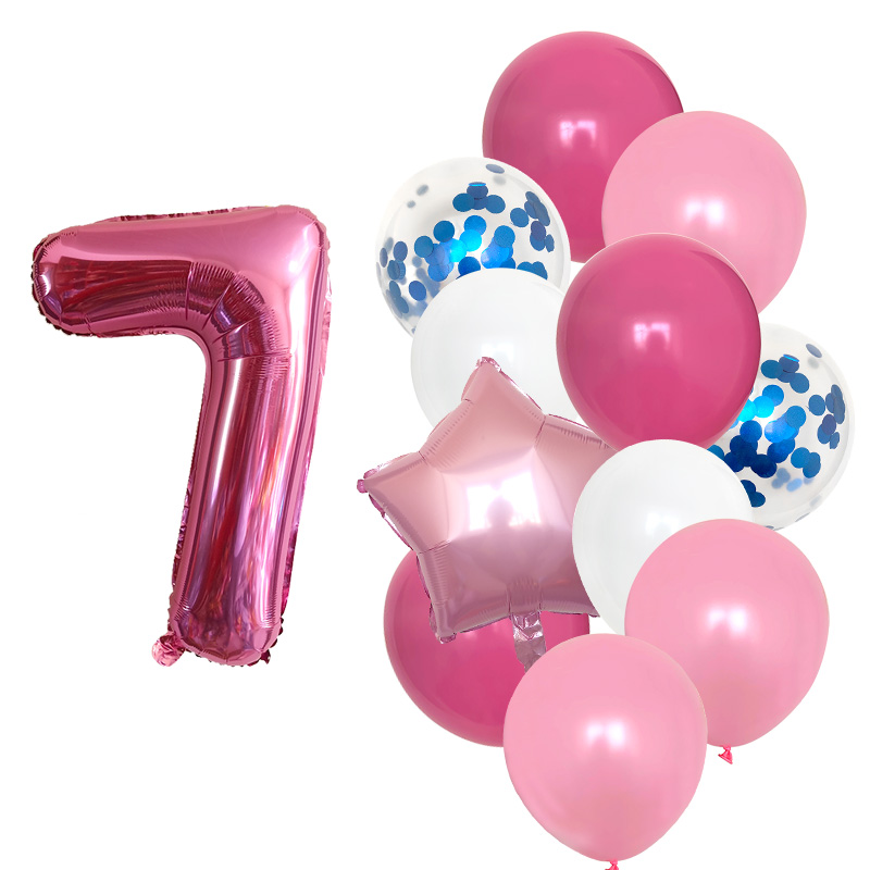 12pcs Girls First Birthday Party Balloons Pink Number Baloon Birthday Decoration Girls 1 2 3 4 5 6 7 8 9 Years Party Supplies: Medium Azure