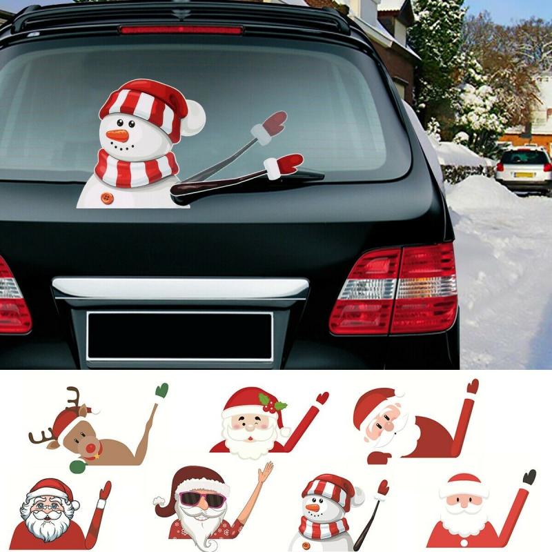 Christmas Decoration Santa Claus 3D PVC Waving Car Stickers Styling Window Wiper Decals Rear Windshield Decor