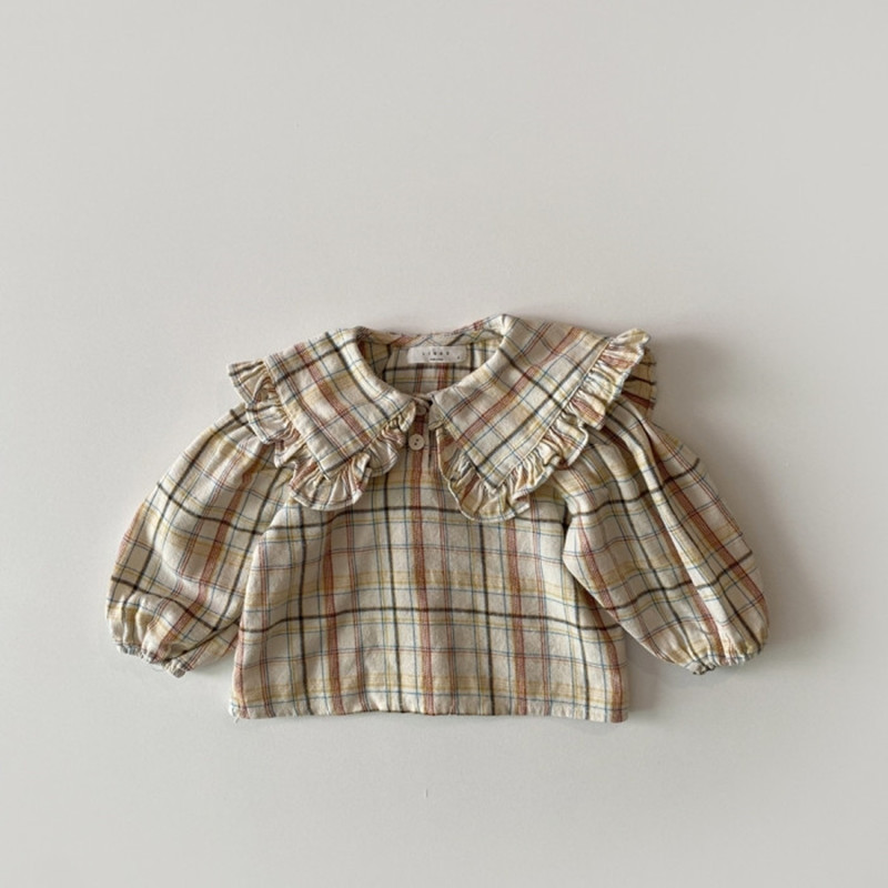 2022 Toddler Shirt Baby Girl&#39;s Clothing Sweet Lapel Long Sleeve Shirt: Plaid / 6m