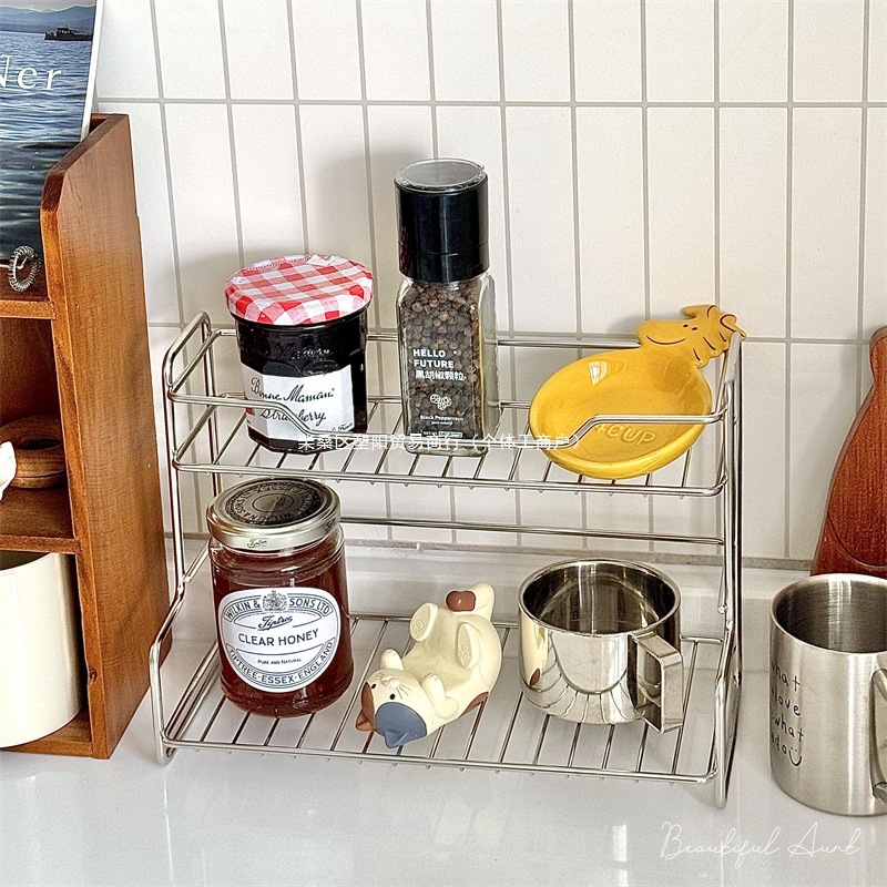 Double Layer Desk Storage Rack Kitchen Organizer Bathroom Countertop Storage Shelf Dressing Racks Versatile Storage Basket