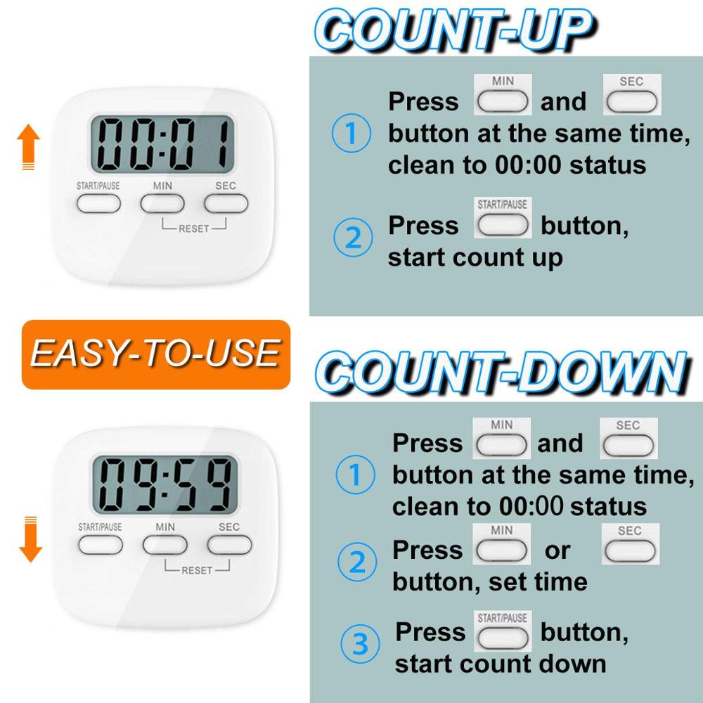 2 Pack Digital Kitchen Timer Magnetic Countdown Stopwatch Timer, Big Digit, Back Stand for Cooking, Powered by AAA Battery