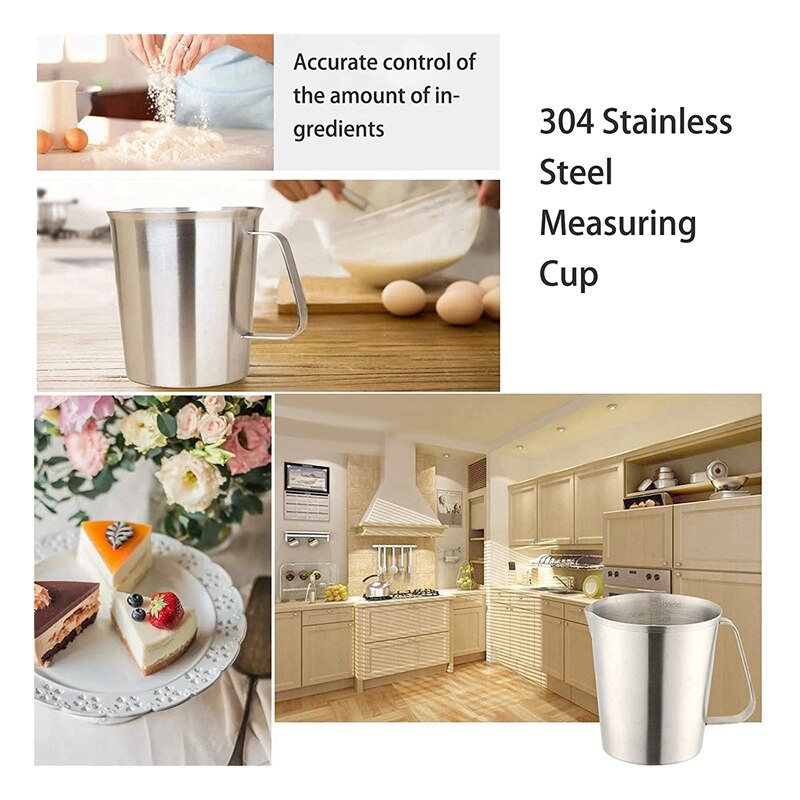 Stainless Steel Measuring Cups 3 Pack Measuring Pitcher With Handle Measuring Cup With Markings For Latte Art Container