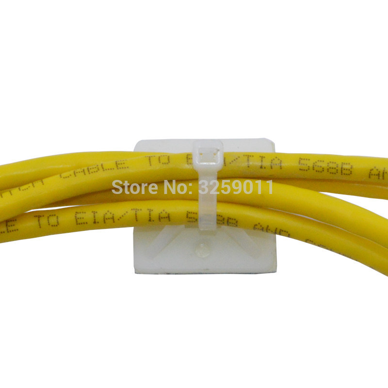 100 stk. selvklæbende kabelbåndsbeslag wireholder med lynlås, hvide 20 mm x 20 mm grøn pind