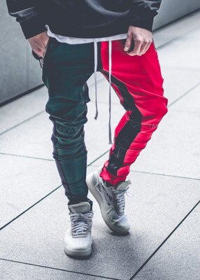 Joggingbyxor herr träningsbyxor casual manlig byxa hip hop man tighta byxor streetwear byxor herr: L / Grön röd