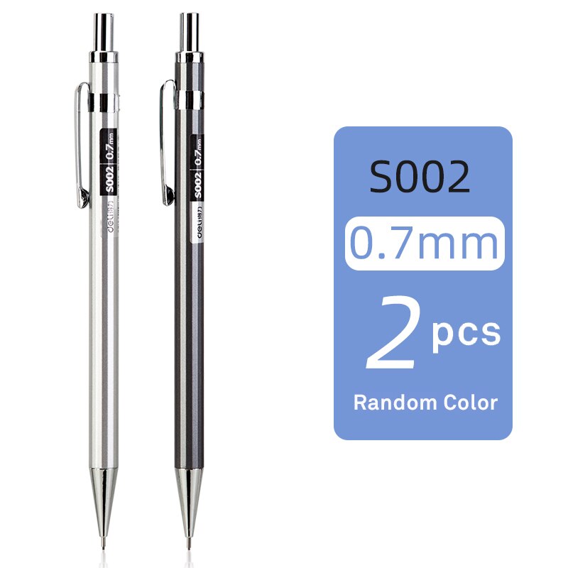 Deli metal mechanical pencil 0.5/0.7mm student activity pencil with rubber pen core painting writing pencil children's stationer: 0.7mm pencil 2pcs