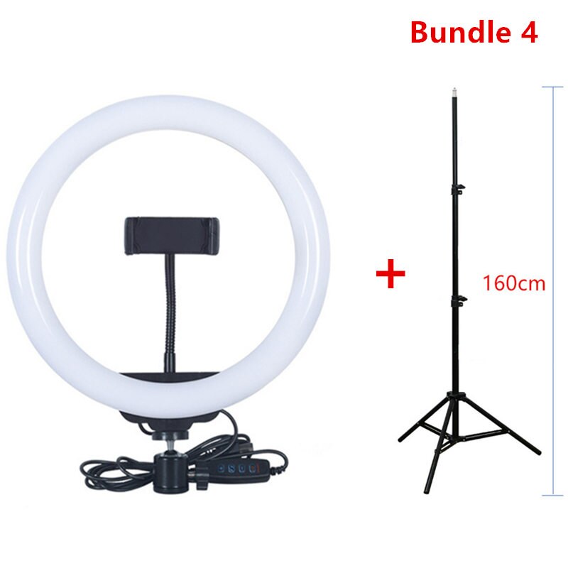 26cm/10in led selfie anel luz regulável anel lâmpada foto câmera de vídeo telefone luz para youtu vlog luz de preenchimento opcional com tripé: Bundle 4