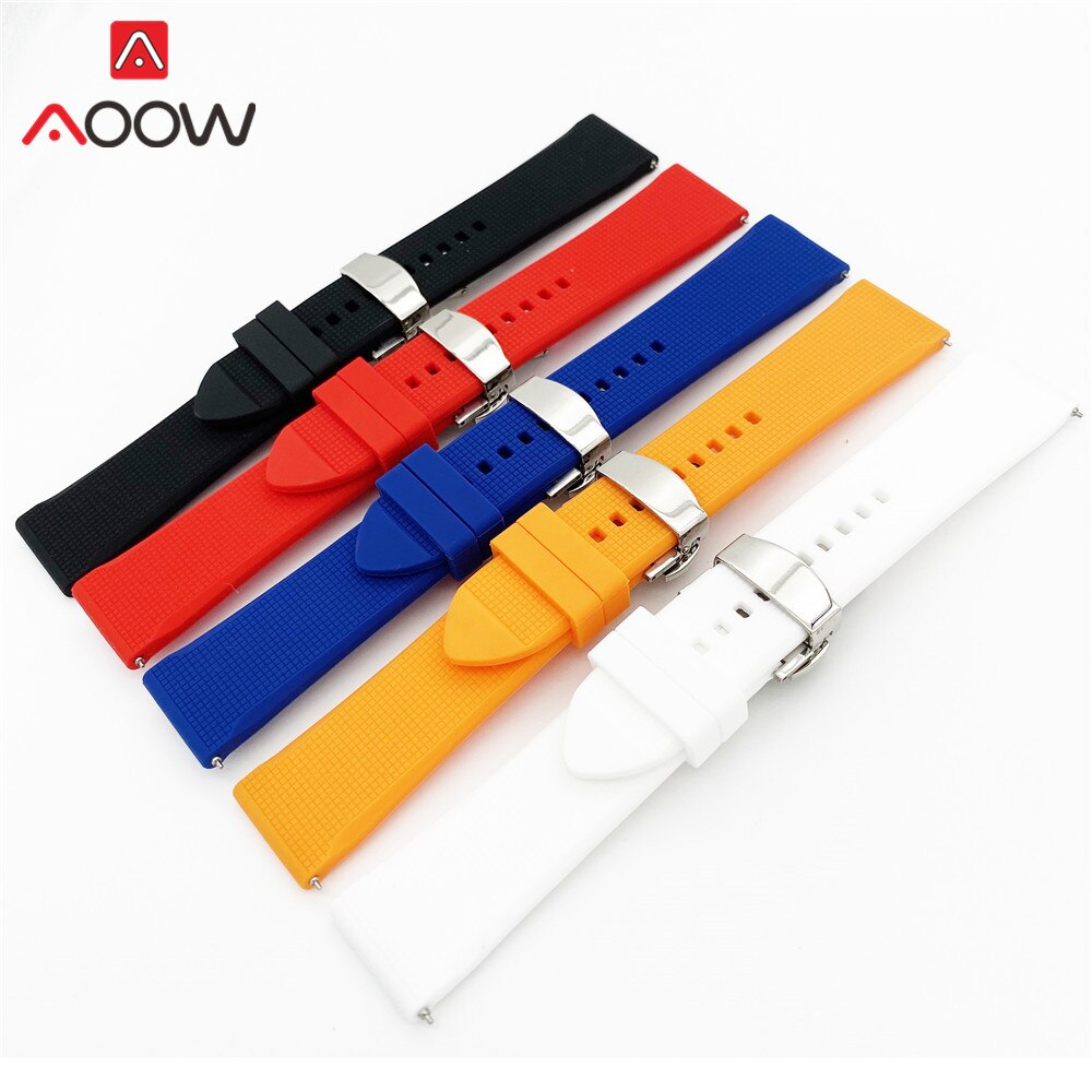 18mm 20mm 22mm Soft Silicone Strap Butterfly Deployment Buckle Quick Release Waterproof Rubber Replace Band Watch Accessories