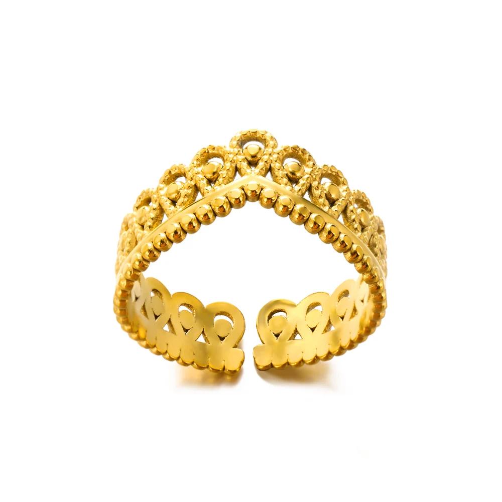 Anillos de corona de circón para mujer, anillo abierto de corona de Color dorado de acero inoxidable Vintage, joyería estética de boda, , bisutería para mujer: Multicolor