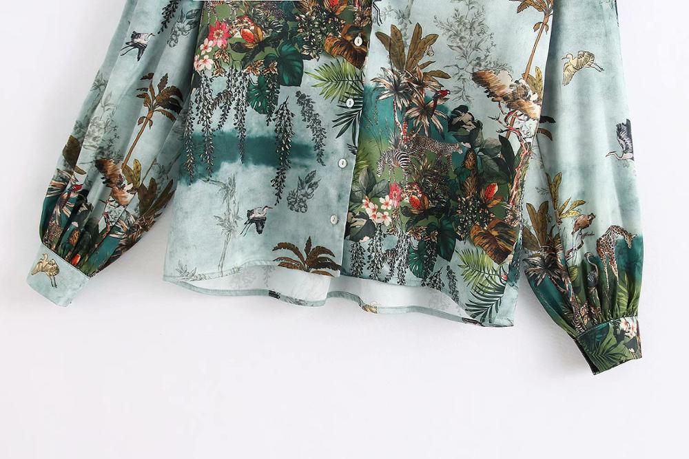 Blusa estilo vintage con estampado de tinta con estampado de hojas de animales, blusa de manga larga para mujer, blusas tipo kimono para mujer LS6366
