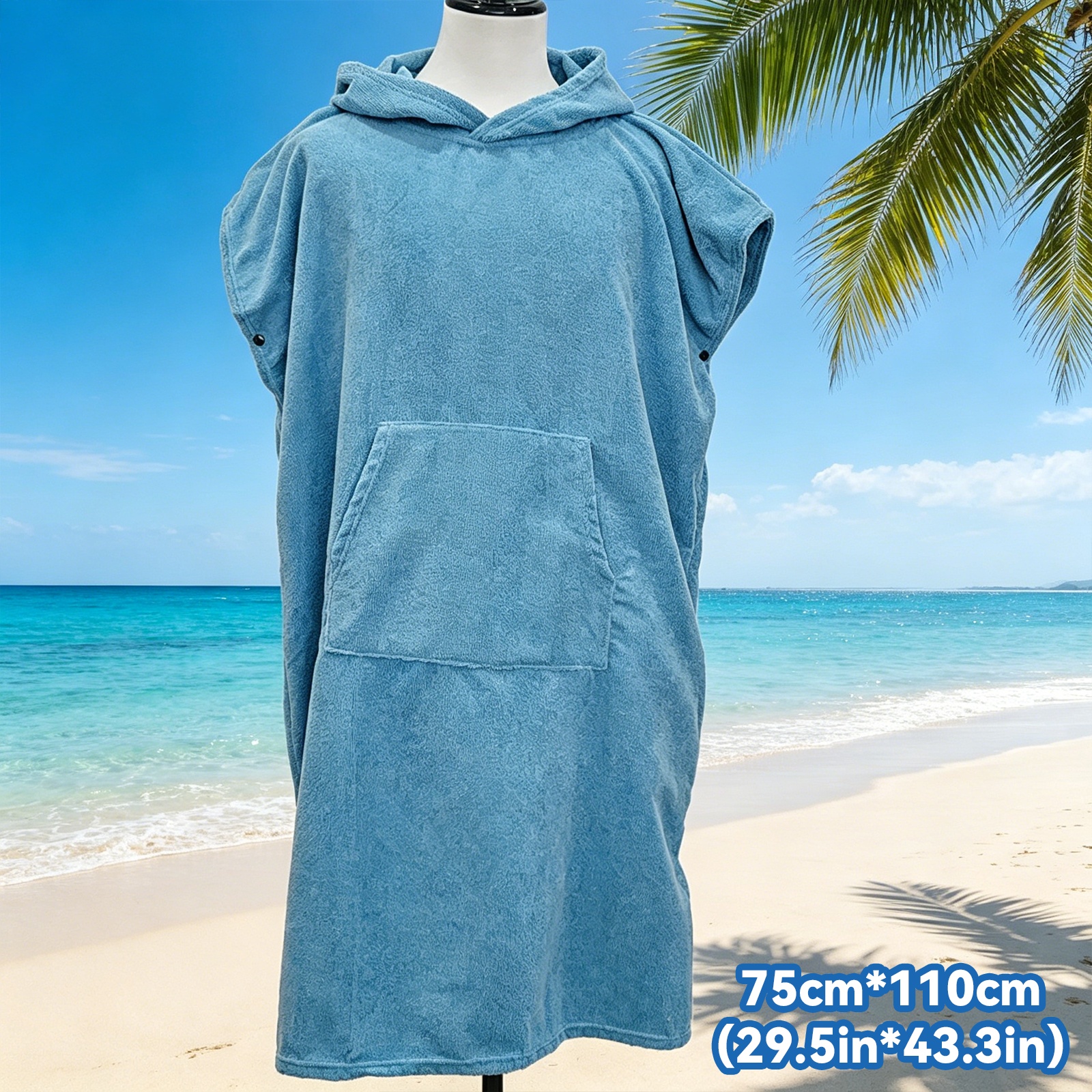 Volwassenen snel drogende surf poncho hoodie microvezel strandjas zwemhanddoek voor wisselen en strandgebruik: HEUBLAUW