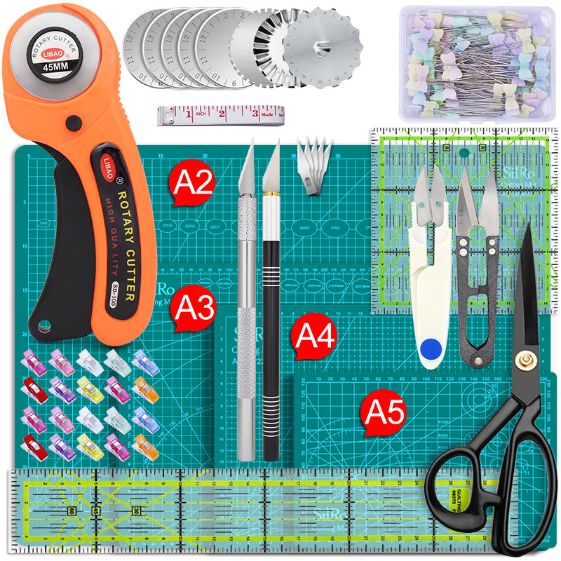 Rotary Cutter Tool Kit Met Messen Mat Patchwork Liniaal Carving Mes Schaar Clips Spelden Voor Naaien En Quilten Set