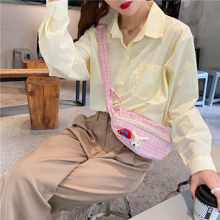 Dame midjeveske canvas crossbody-vesker for kvinner fanny pack bananbrystveske dame rosa bum belteveske reise skulderveske: Rosa
