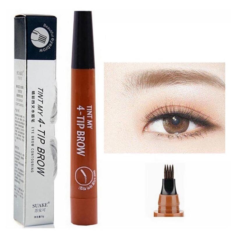 2 stk øjenbrynspen vandtæt fire-klø øjenbryn nuance makeup fire farver øjenbryn blyant brun sort