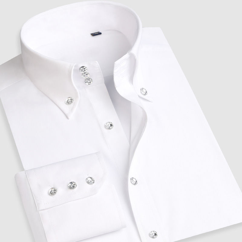 Camisa de vestir con cuello abotonado para hombre, camisa Formal de negocios de manga larga, informal, coreana, ajustada, de , Blanca: 38 / Gris oscuro