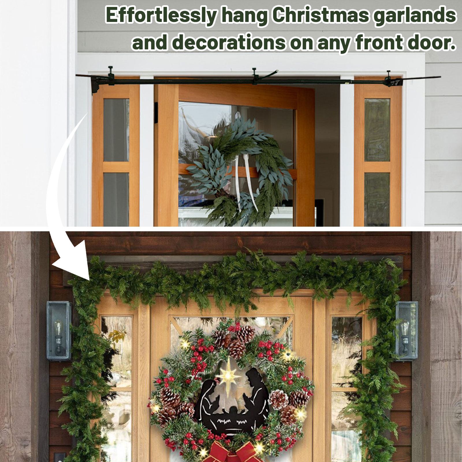 Girlanden-Aufhänger für Türen mit doppelter Türbreite vorne | Robuster Weihnachtsdekorationshalter für Kränze, Lichter, ohne Schrauben, Bohren