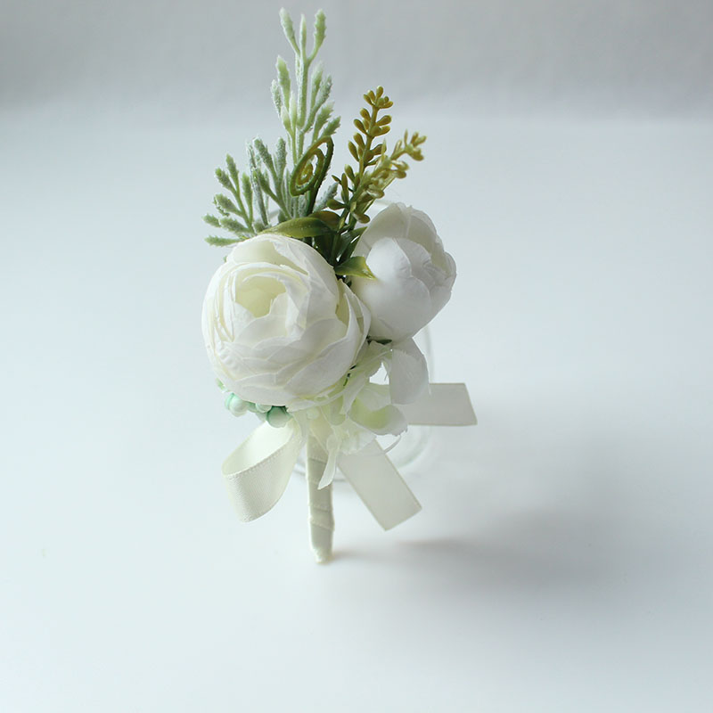 Beige Boutonnieres Blumen Künstliche Rosen Seide Weiße Corsage Knopfloch Trauzeugen Boutonniere für Männer Hochzeitsaccessoires: Champagner