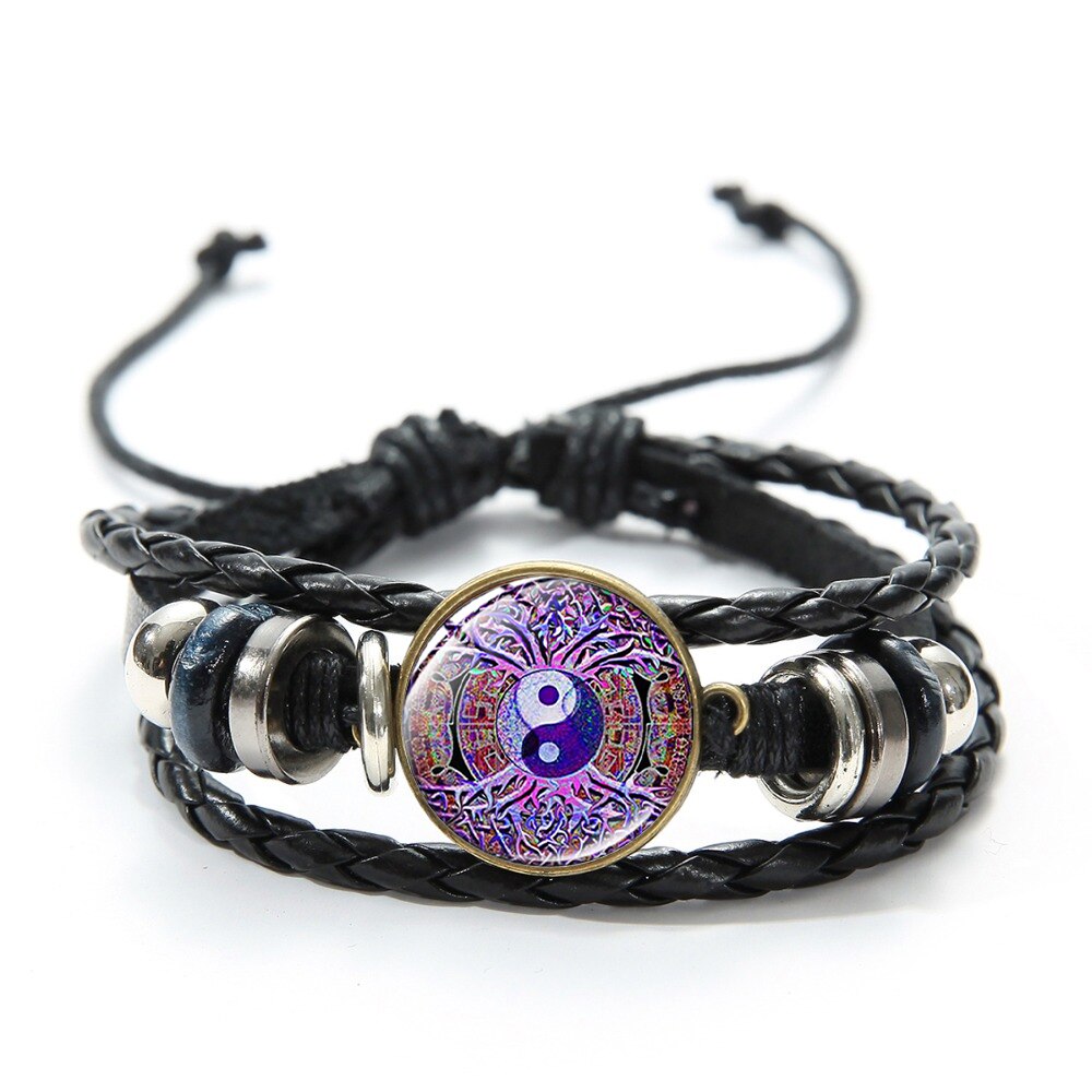 Steampunk Gear Yin Yang plecione skórzane bransoletki dla kobiet mężczyzn Tai Chi drzewo życia artystyczny wzór szklaną kopułą Charm bransoletka: Style 15