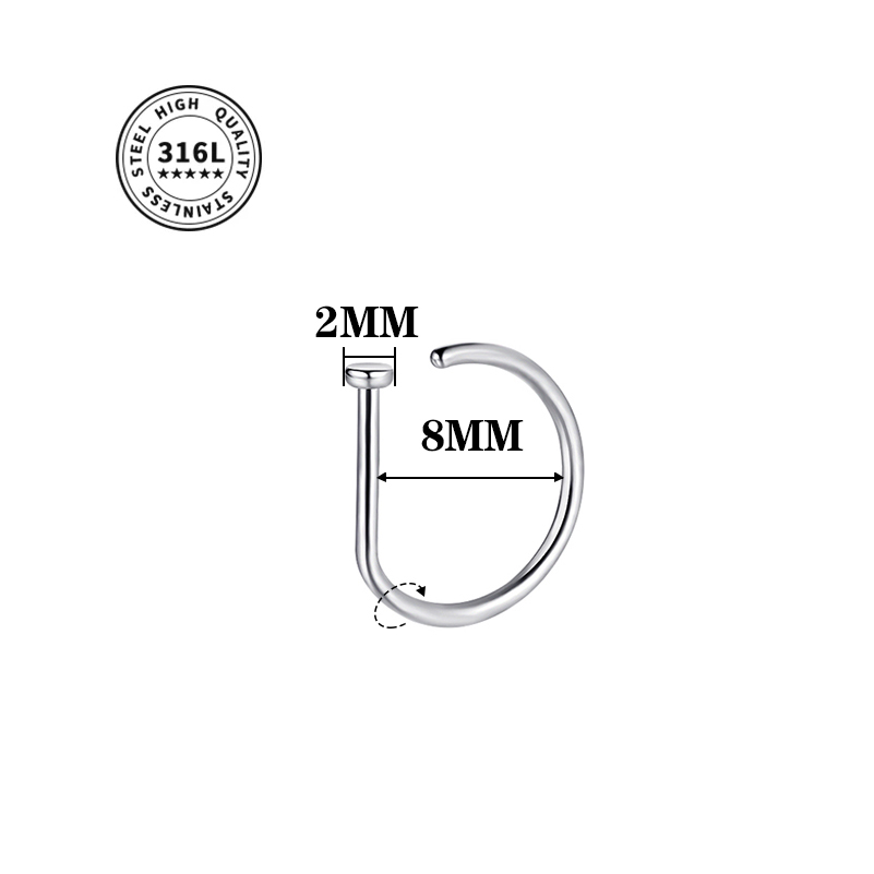 Aro de tornillo para nariz de 20G, aro hipoalergénico de acero inoxidable en forma de D, joyería para Piercing para nariz para mujeres y hombres: Color dorado