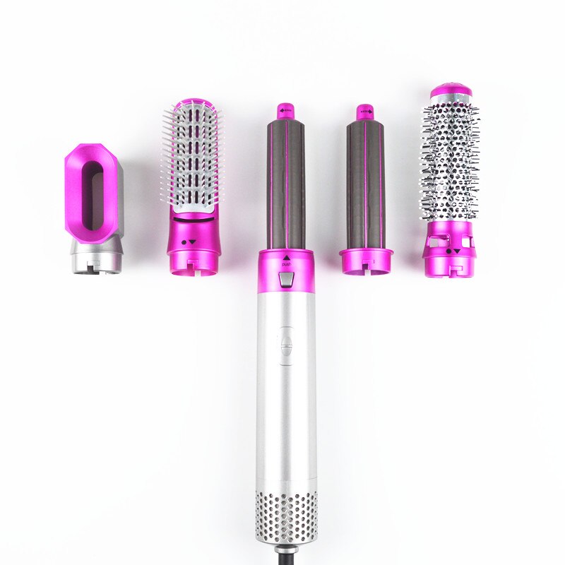 5 en 1 multifonctionnel sèche-cheveux peigne Air Styler peigne redressant fer à friser rouleau style brosse outil de coiffure: Rose / UK