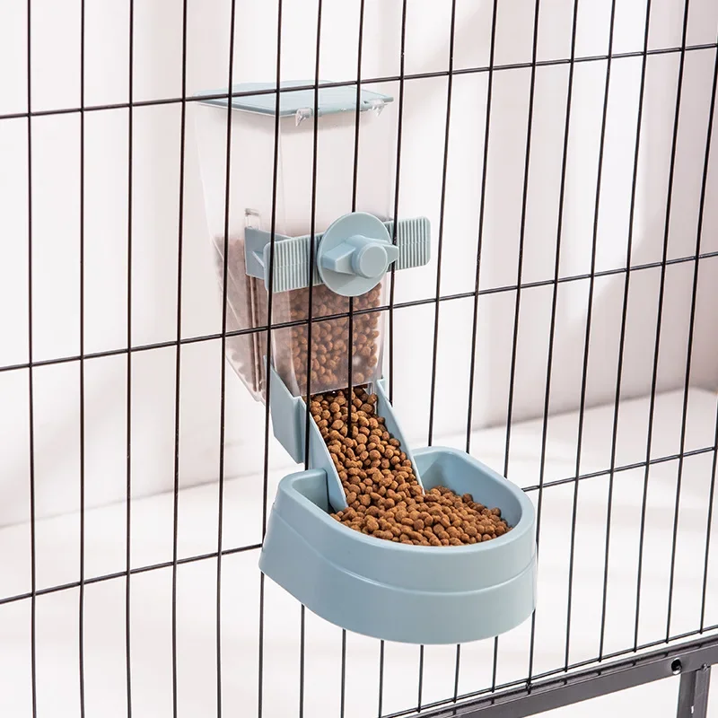 Automatische Tier fütterung Käfig hängen Schüssel Wasser flasche Lebensmittel behälter Spender für Welpen Katzen Kaninchen Vögel Haustier Fütterung produkt: Blau