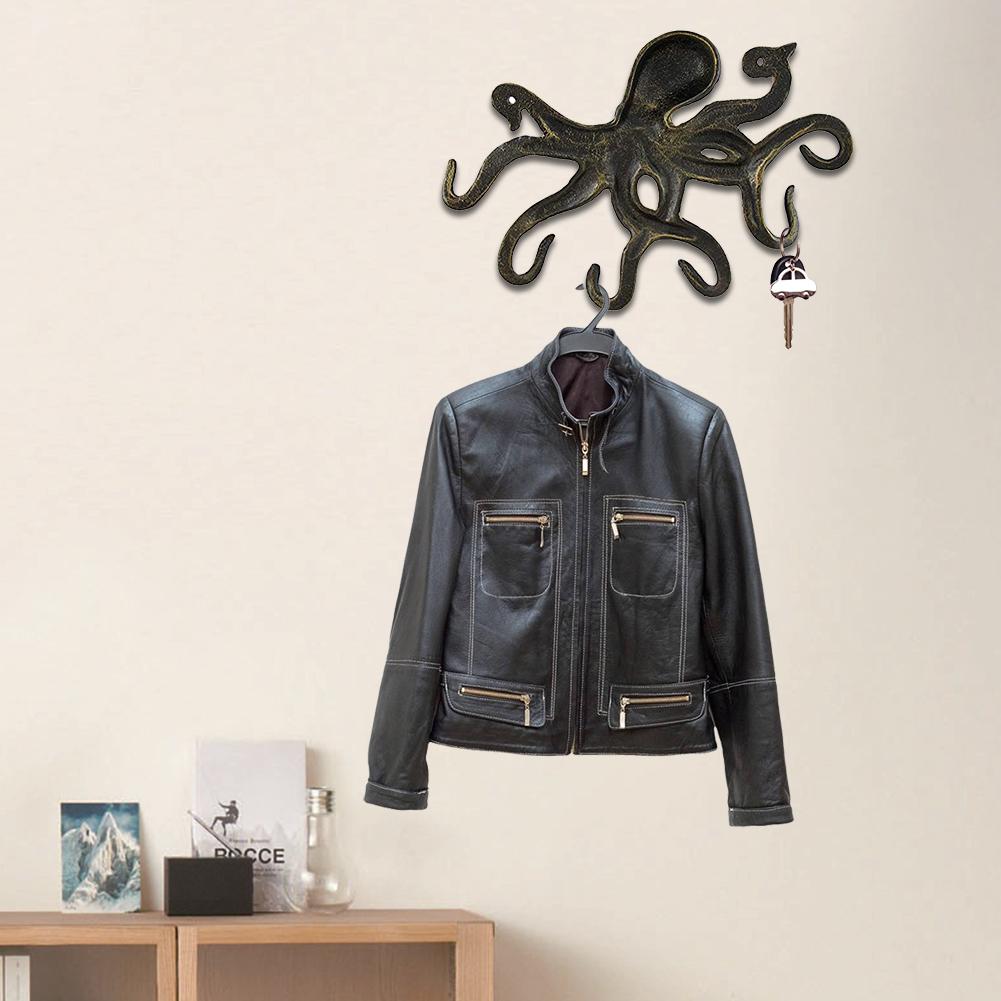 Cast Iron Octopus Key Hook Antique Decorative Wrought Iron Swimming Octopus Hook With 6 Tentacle Shaped Hooks