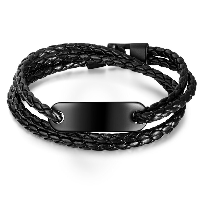 Zorcvens Zwart Lederen Armband Rvs Multi Layer Gevlochten Touw Chain Polsband Vintage Armband Voor Man: Default Title