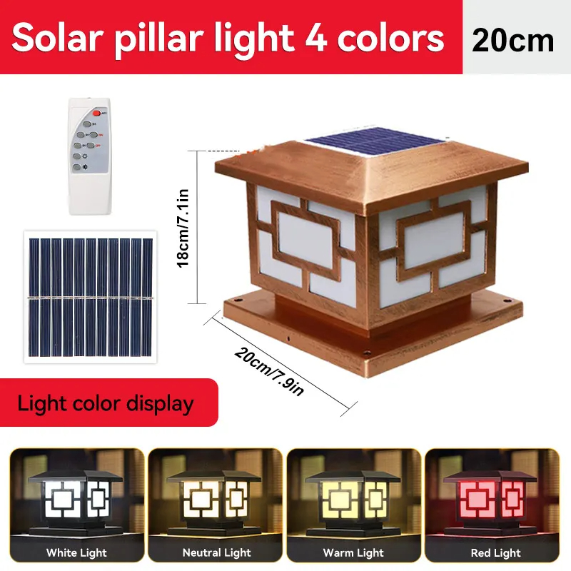LED Solar- Säule Licht wasserdichte Solar- leuchten mit Fernbedienung 4 Farben Außen beleuchtung für Gartenzaun Veranda Solar- lampe: verrotten / 0-5W