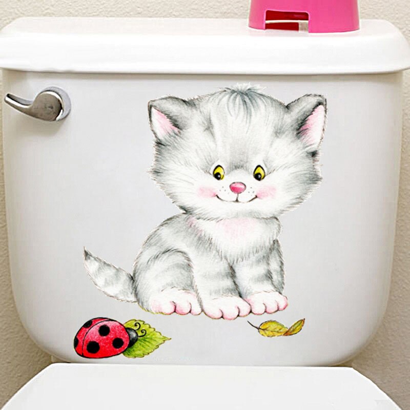 1pc søde katte selvklæbende diy vægmærkater vinduesdekorationer badeværelse toiletlåg mærkater køkken tilbehør aftageligt: 3