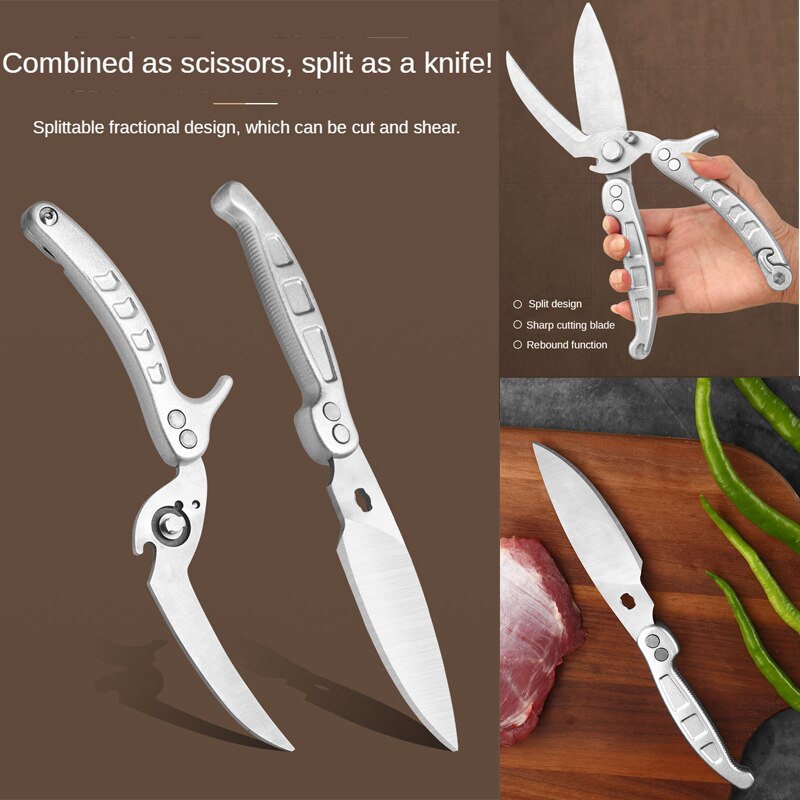 Detachable Kitchen Knife Scissors Powerful Chicken Bone Duck Fish Meat Fruit Shears Stainless Steel Clean Cooking For Kitchen