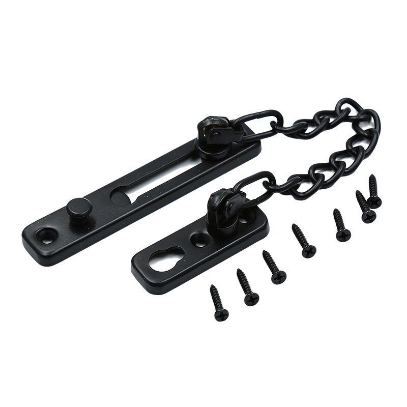 1 cerradura de cadena de seguridad para puerta y tornillos, cerradura de seguridad para armario, cerraduras para DIY, herramienta para puerta de casa, Color dorado y plateado: black