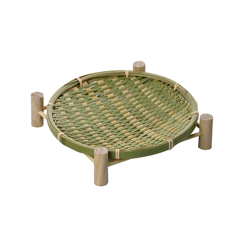 Handmade bamboo small bamboo basket snacks fruit basket fruit bowl shelf small round wooden shelf snack tray WF1025158