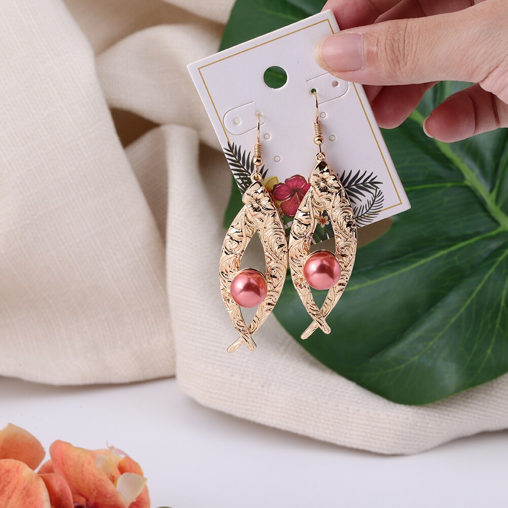 Cring Coco Earrings Necklace Set Hawaiian Polynesian Samoa Gold Colorful Pearl Pendant Necklace Jewelry Set for Women Girls
