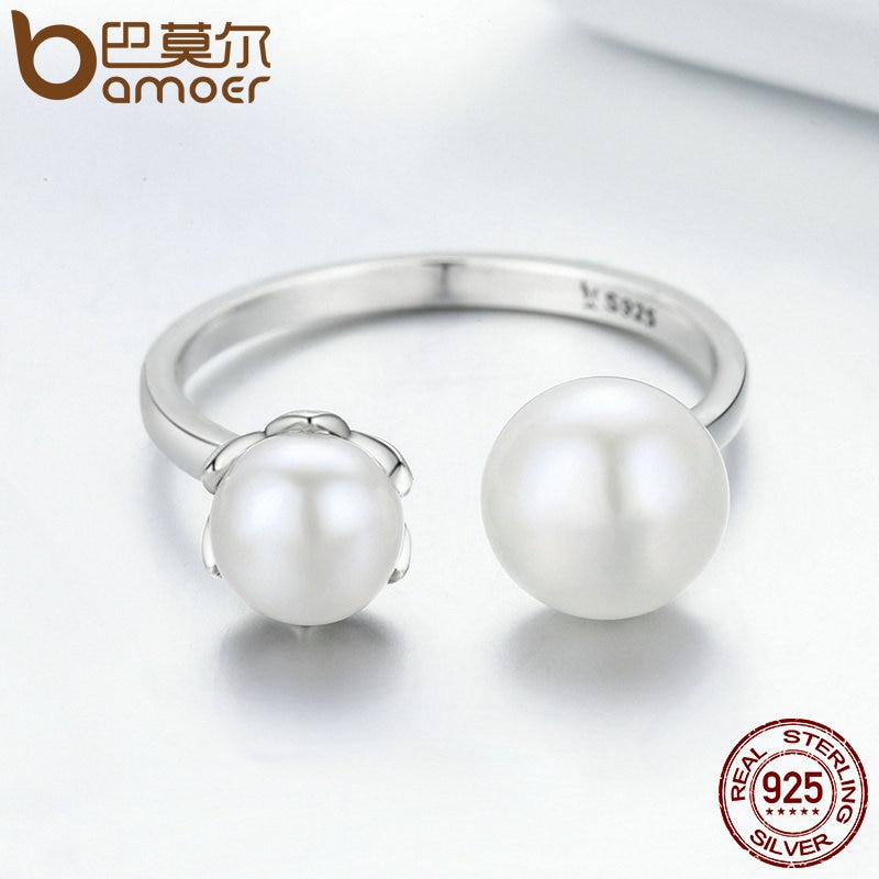 Bamoer Echt 100% 925 Sterling Zilver Dubbele Bal Vinger Ring Verstelbare Vrouwen Ring Luxe Sterling Zilveren Sieraden SCR192