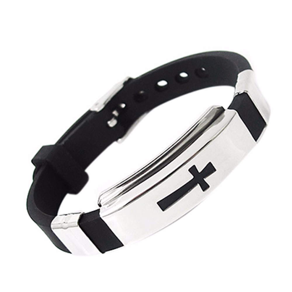 1PC Siliconen Gesp Armband Armbanden Cool Polsband Sieraden Womens Mens Cross Rvs