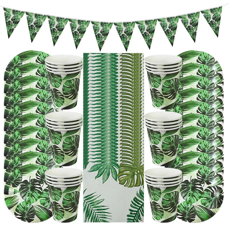 Sommer Party Einweg Geschirr Set Palm Blätter Papier Teller Tassen Servietten für Hawaii Strand Party Dekoration Hochzeit Liefert