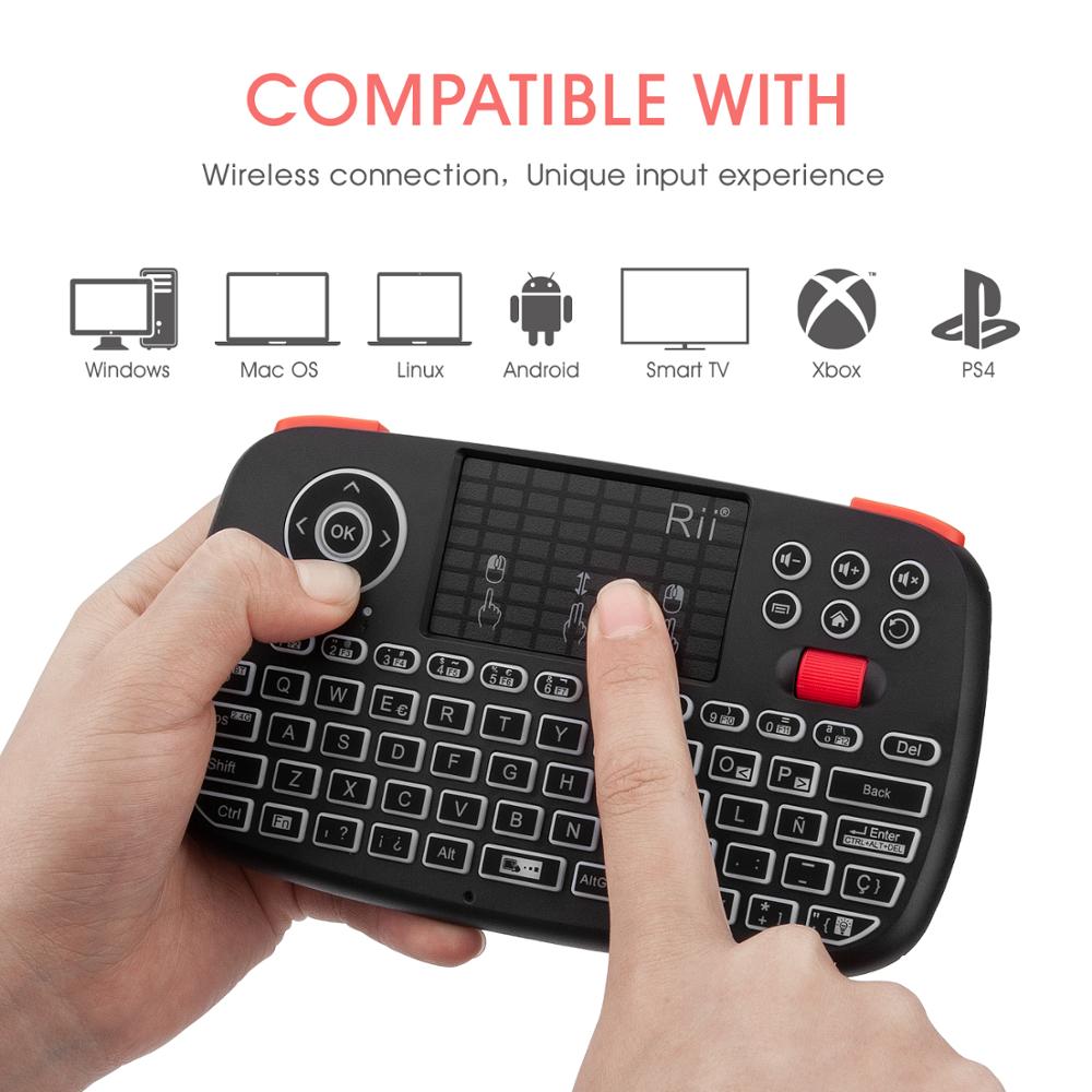 Rii i4 Spanish Mini Keyboard Bluetooth 2.4G Dual Modes Handheld Fingerboard Backlit Mouse Touchpad Remote Control for PC Android