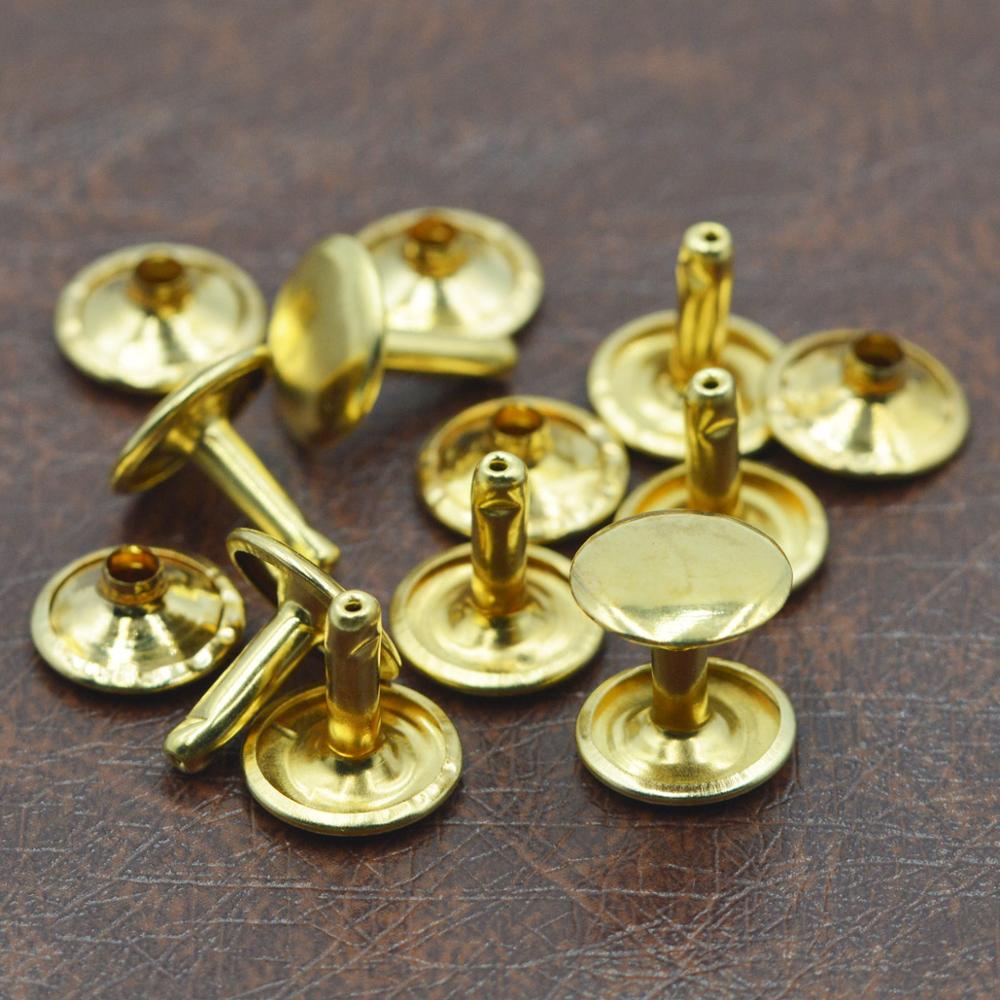 Kalaso 30Pcs 12 Mm Messing Materiaal Gold Kleur Ronde Double Cap Klinknagel Stud Botsing Nail Spike Leathercraft Bag Riem accessoires