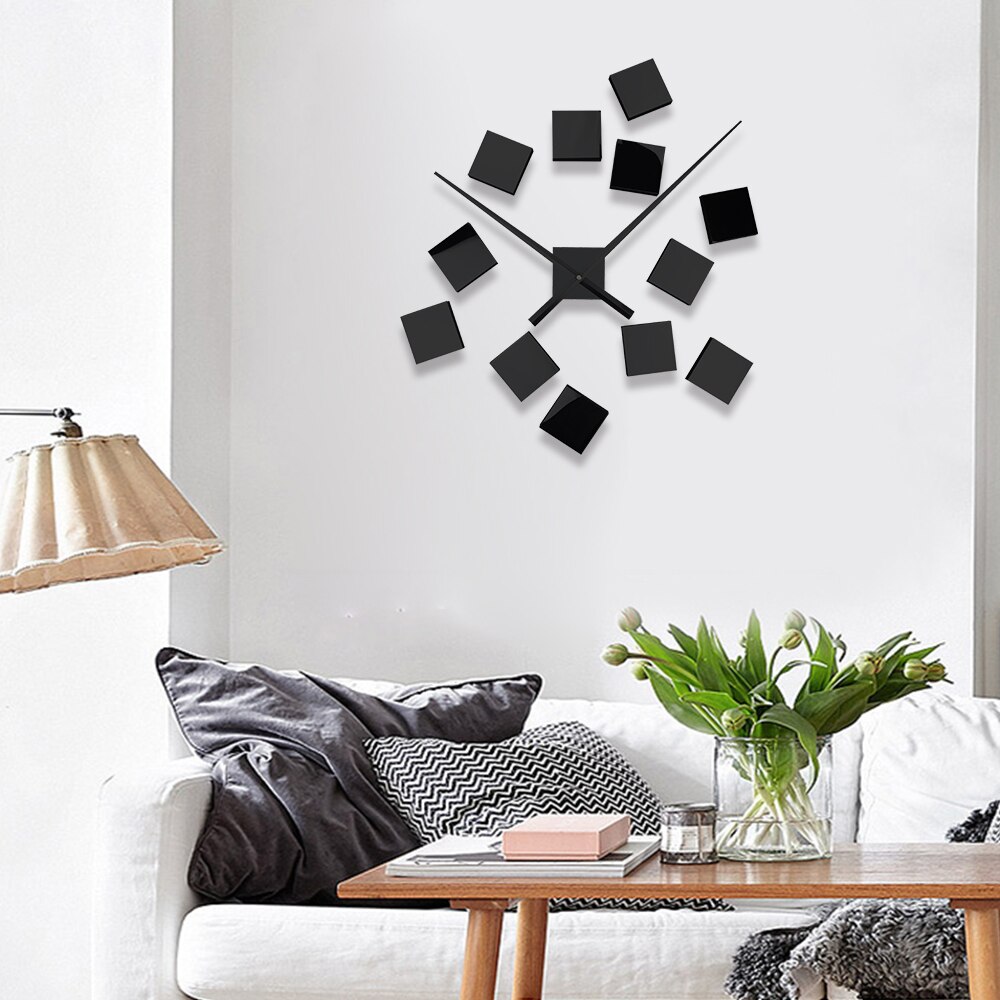 Reloj de pared 3D grande con espejo, moderno, forma cuadrada, para decoración del hogar, novedad de