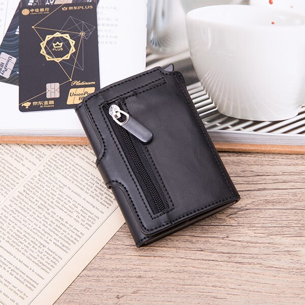 BISI GORO-tarjetero con botón RFID para hombre, tarjetero de aluminio y Metal de , billetera negra, monedero: Crazy Black X-59