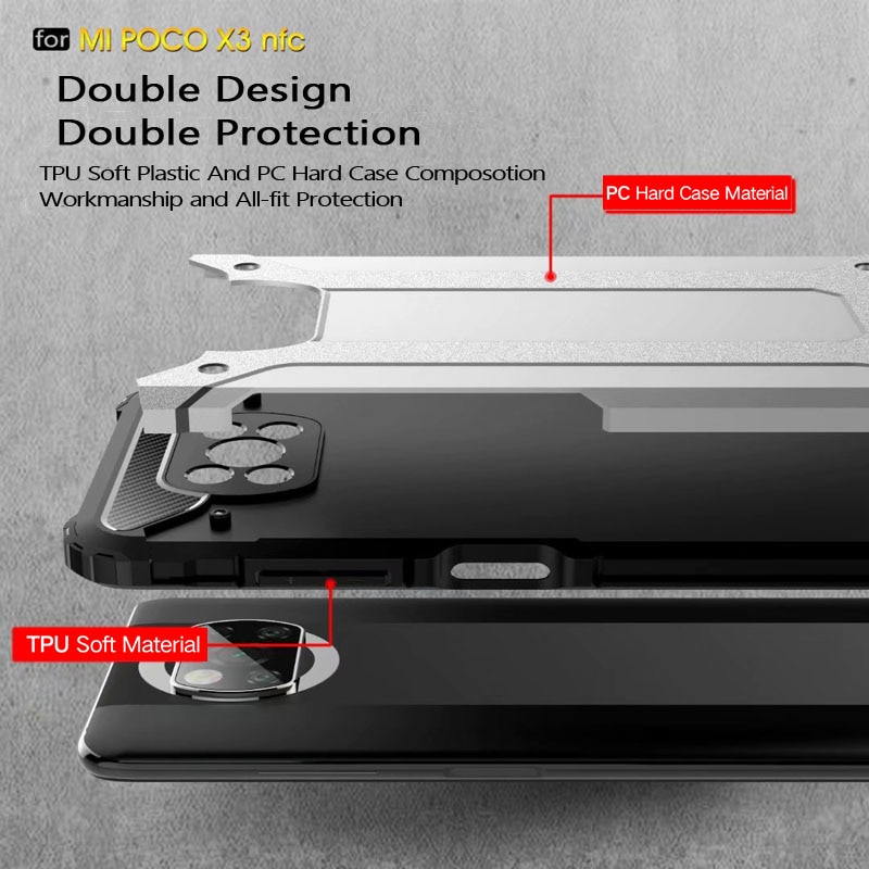 Armor Case For Xiaomi Poco X3 NFC Cases Forsted Surface Metal Pattern Hybrid PC + Silicone Shockproof Back Cover Poco X3 Case