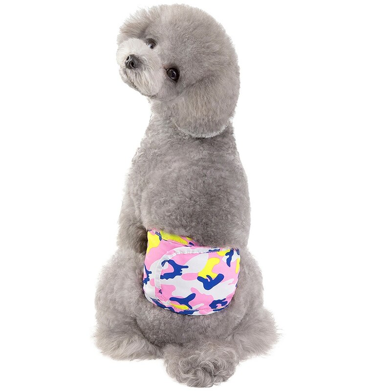 Husdjursblöjor flicka hund valp byxor hållbara hund sanitetsbyxor med hängslen fysiologiska byxor blöja hund blöjor valp blöja: Rosa camo / M