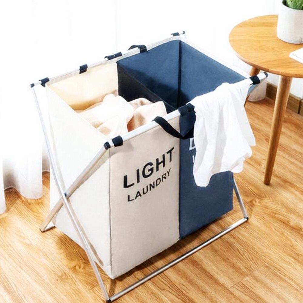 X-shape Foldable Dirty Laundry Basket Organizer Two Grid Home Hamper Sorter Waterproof Laundry Hamper Washing Storage 2