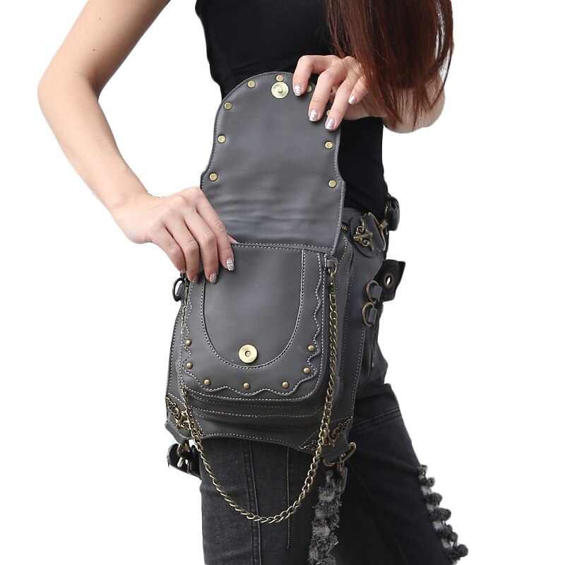 Staal Master Steampunk Mannen Vrouwen Taille Zakken Vintage Messenger Bag Mode Pu Leer Zwart Schoudertassen Reizen Punk Taille Packs