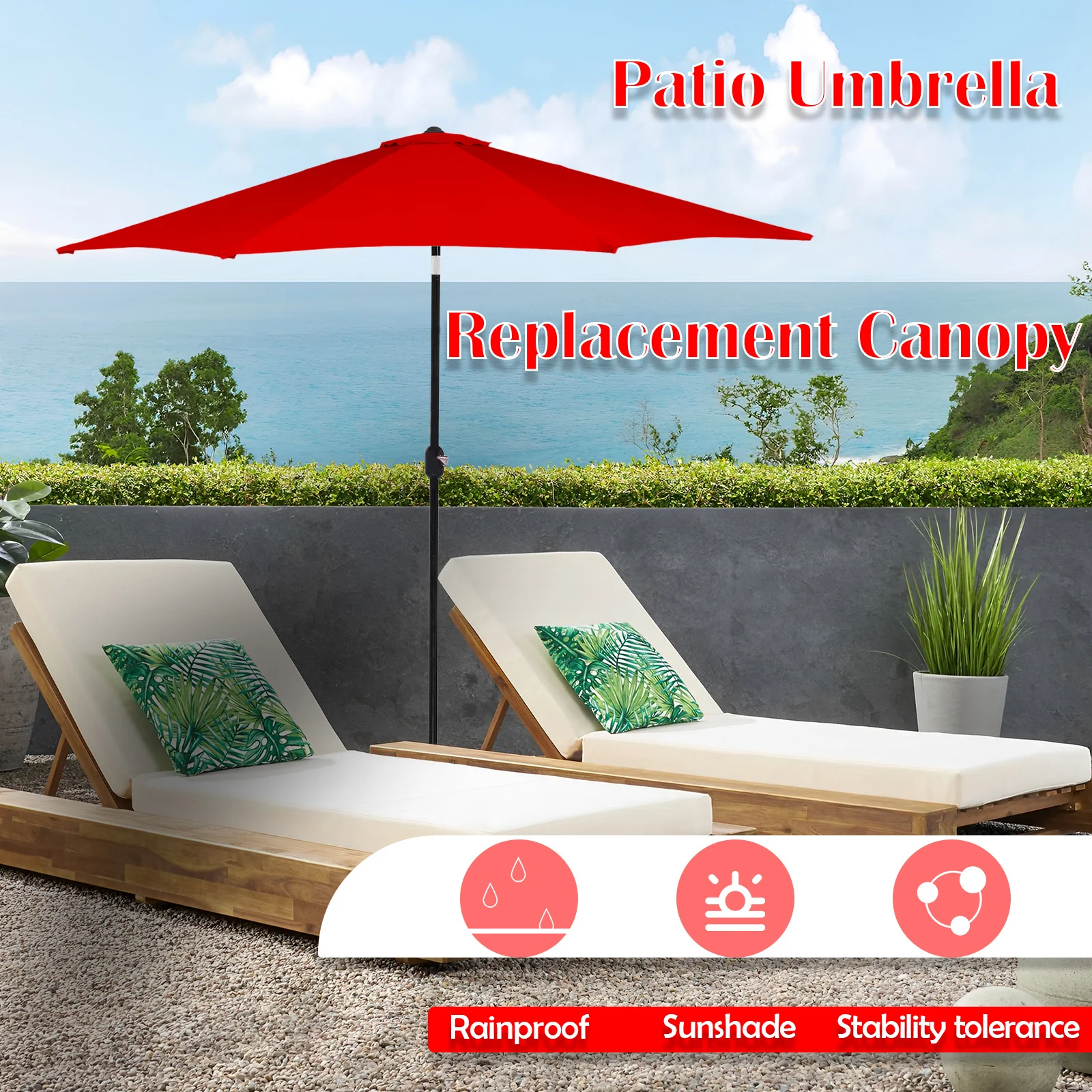 Auvent de remplacement de parapluie, tissu de remplacement de Parasol étanche de 6,4 pieds, accessoires de Parasol de Patio extérieur pour Parasol à 6 nervures