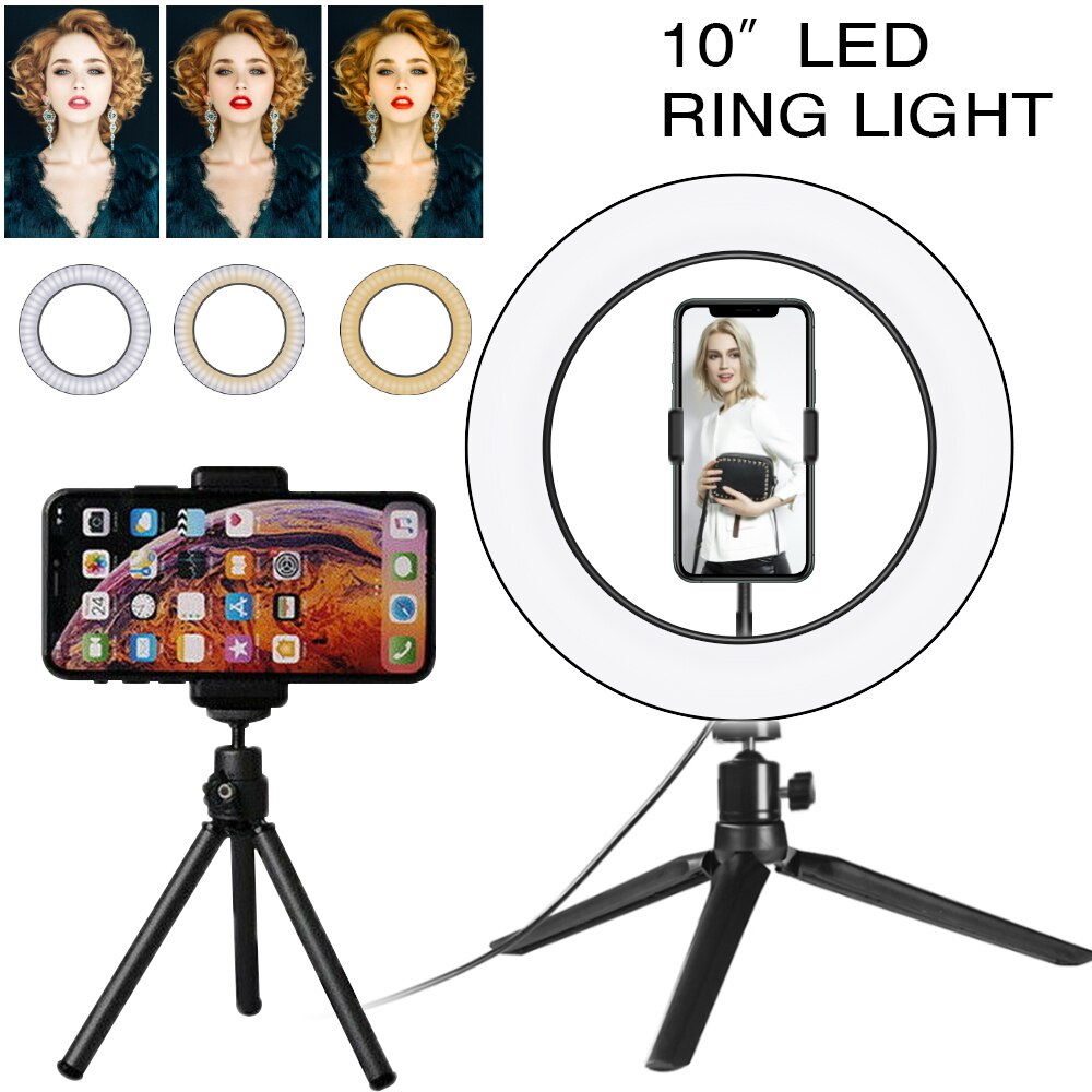 Travor Led Desktop Ring Licht 10 Inch Dimbare Ring Lamp Led Ring Licht Met 2 Statief Voor Make Video Live studio Foto