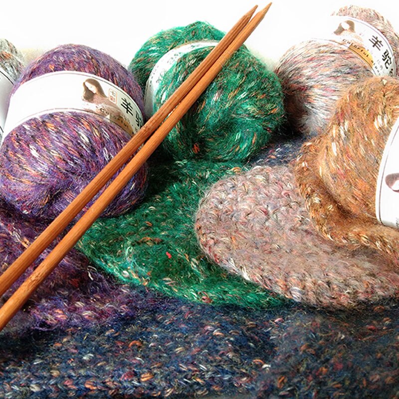 Alpaga de vêtements, couture et fils, pull, écharpe, gants, chapeau, tricot à la main, fils mélangés, 15 couleurs